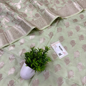 Pista Singhasan Vilas Satin Silk Banarasi Suit