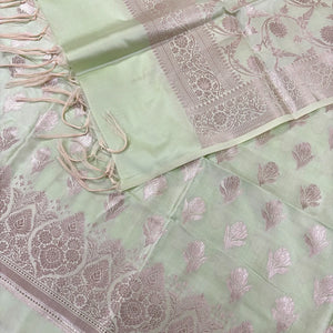 Pista Singhasan Vilas Satin Silk Banarasi Suit