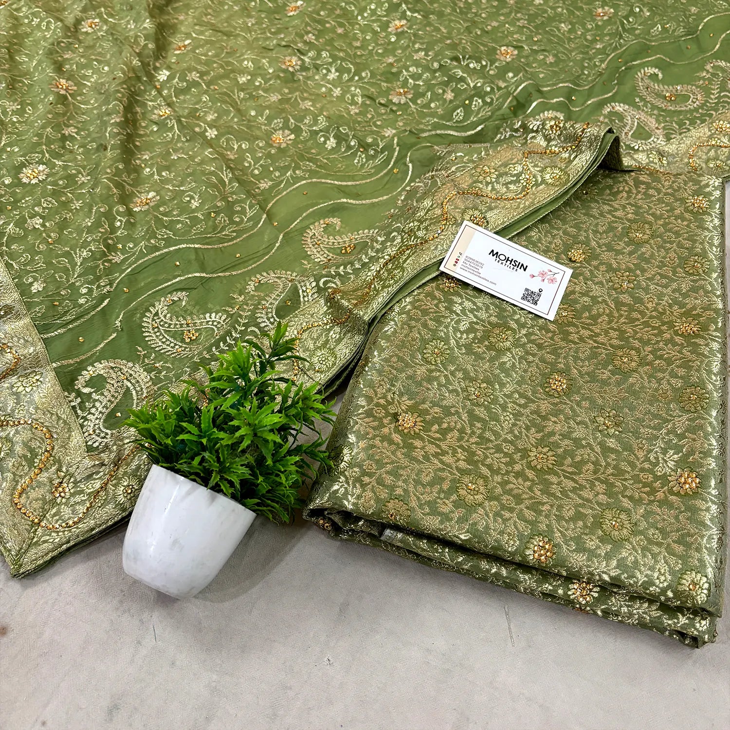 Pista Stone Work Kimkhab Silk Banarasi Gharara