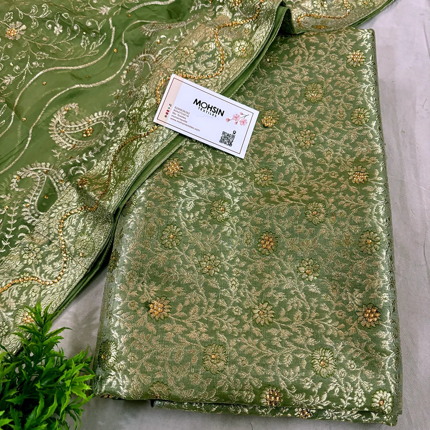 Pista Stone Work Kimkhab Silk Banarasi Gharara