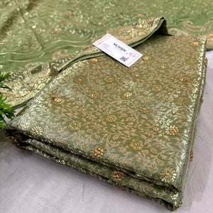 Pista Stone Work Kimkhab Silk Banarasi Gharara