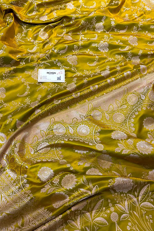 Bottle Green Suhani Jaal Katan Mashru Silk Banarasi Saree