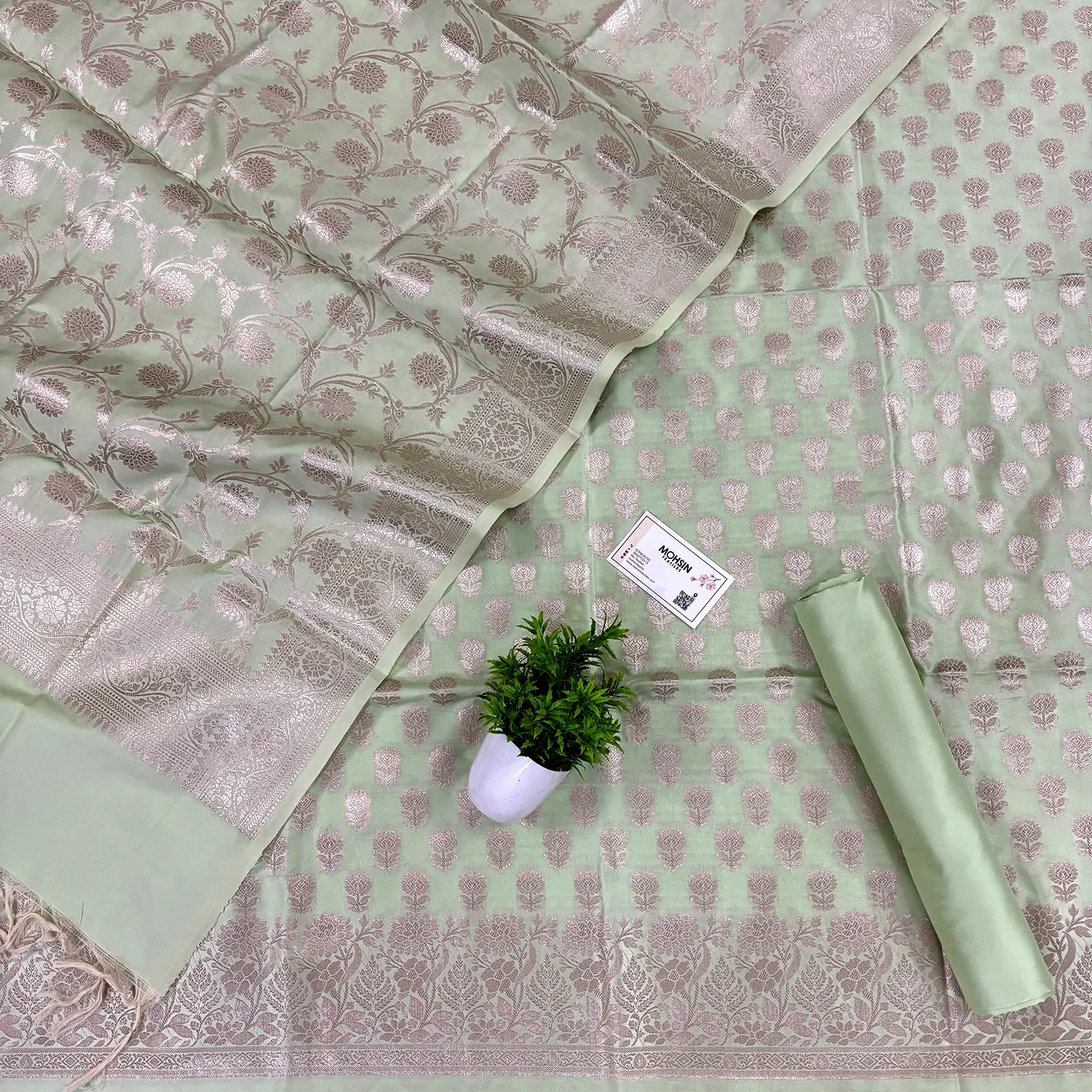 Pista Sunflower Satin Silk Banarasi Suit