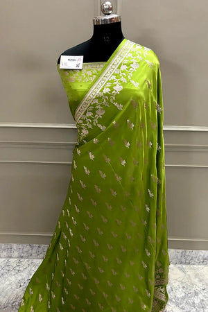 Pista Tejo Katan Silk Banarasi Saree