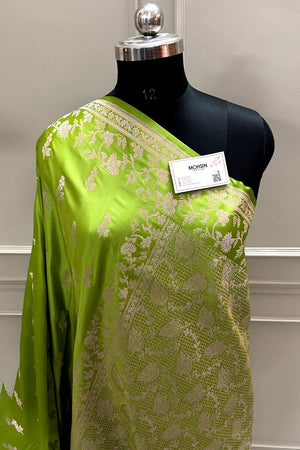 Pista Tejo Katan Silk Banarasi Saree