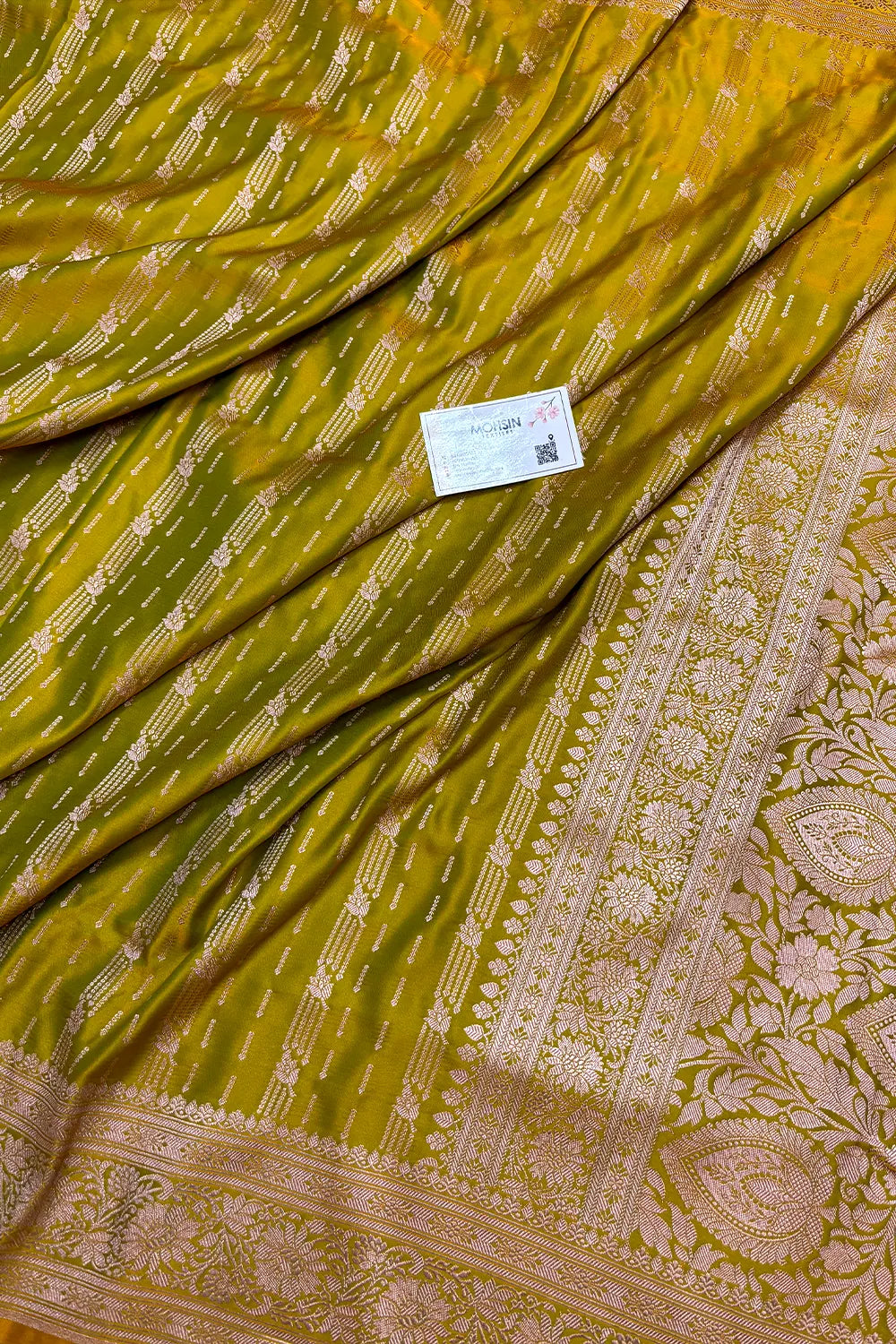 Pista Zari Katan Mashru Silk Banarasi Saree