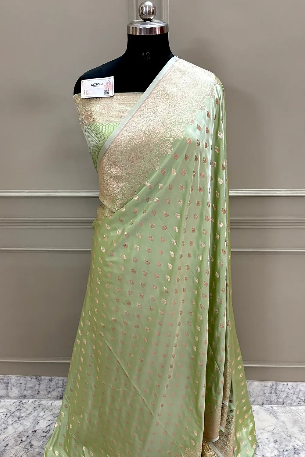 Pista Zari Katan Silk Banarasi Saree