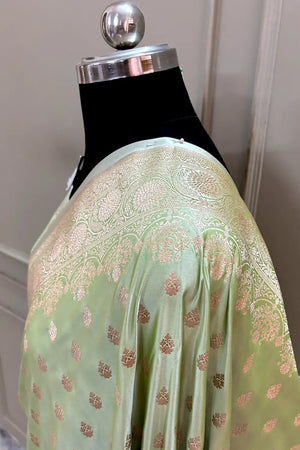 Pista Zari Katan Silk Banarasi Saree