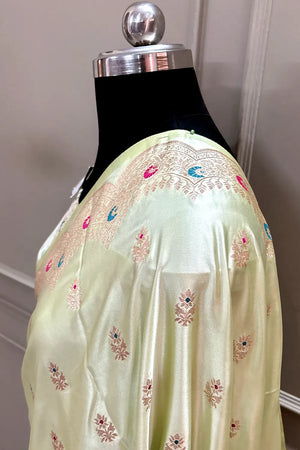 Pista Zari Katan Silk Banarasi Saree