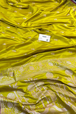 Pista Zari Katan Silk Banarasi Saree