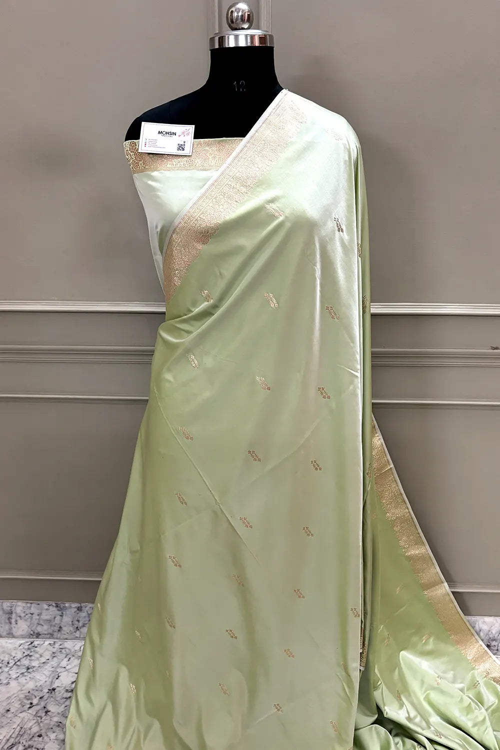 Pista Zari Katan Silk Banarasi Saree