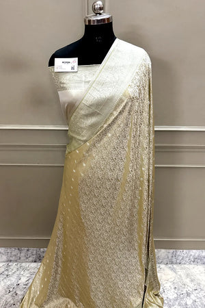 Pista Zari Katan Silk Banarasi Saree