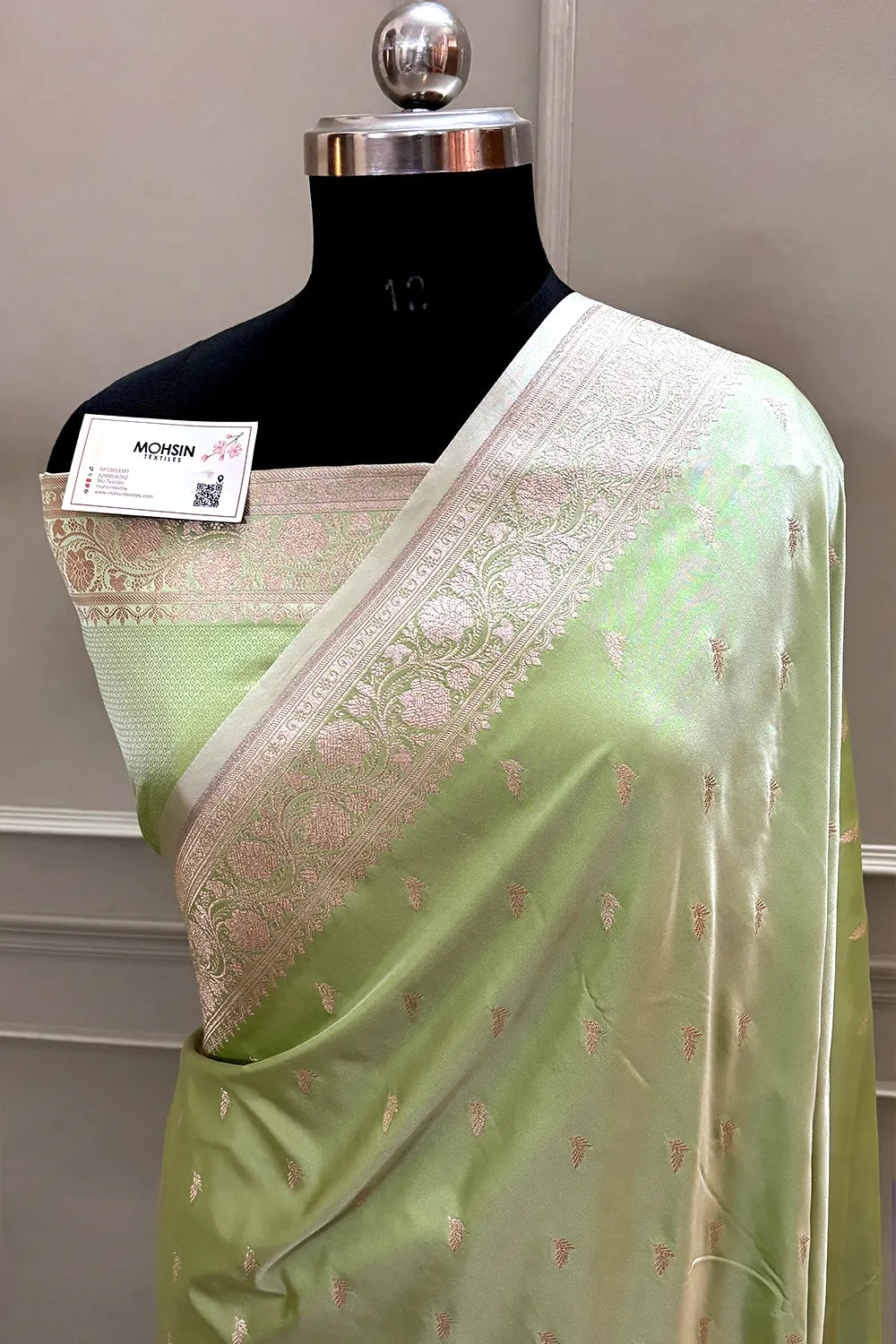 Pista Zari Katan Silk Banarasi Saree