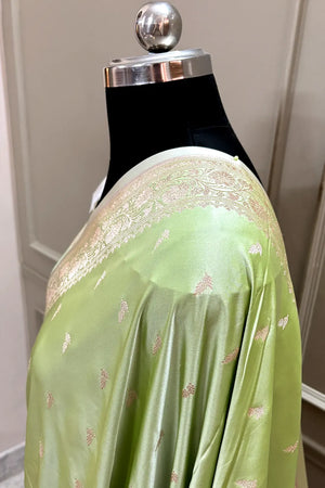 Pista Zari Katan Silk Banarasi Saree