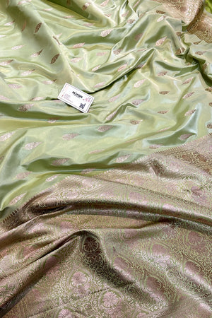 Pista Zari Katan Silk Banarasi Saree
