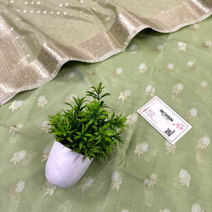 Pista Zari Katan Silk Banarasi Suit