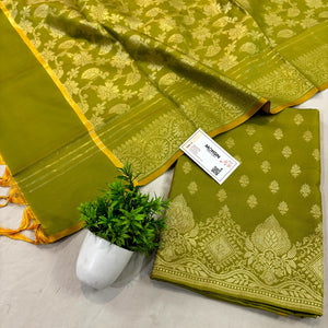 Pista Zari Satin Silk Banarasi Suit