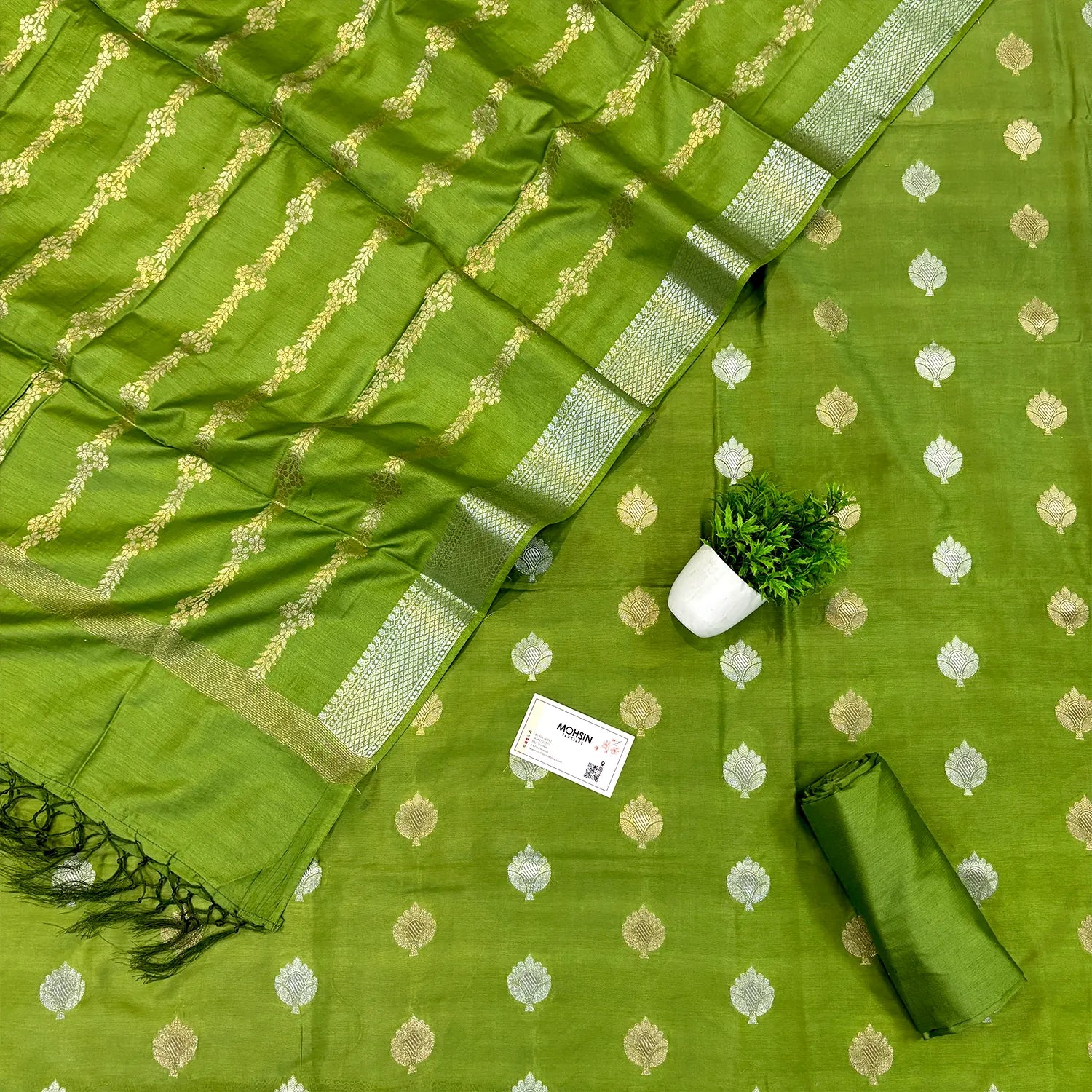 Pista Zari Satin Silk Banarasi Suit