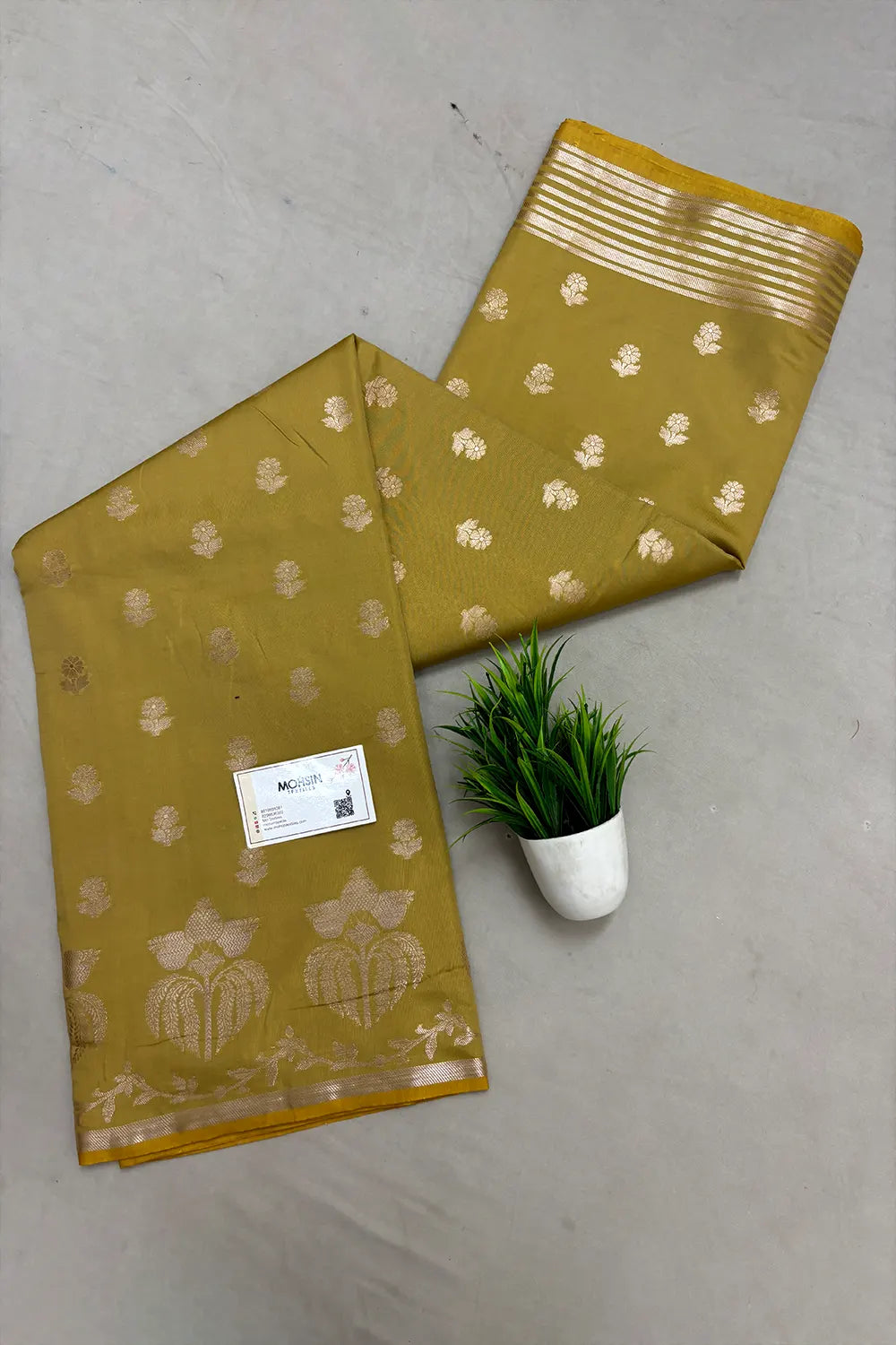 Pista Zari Semi Katan Silk Banarasi Saree