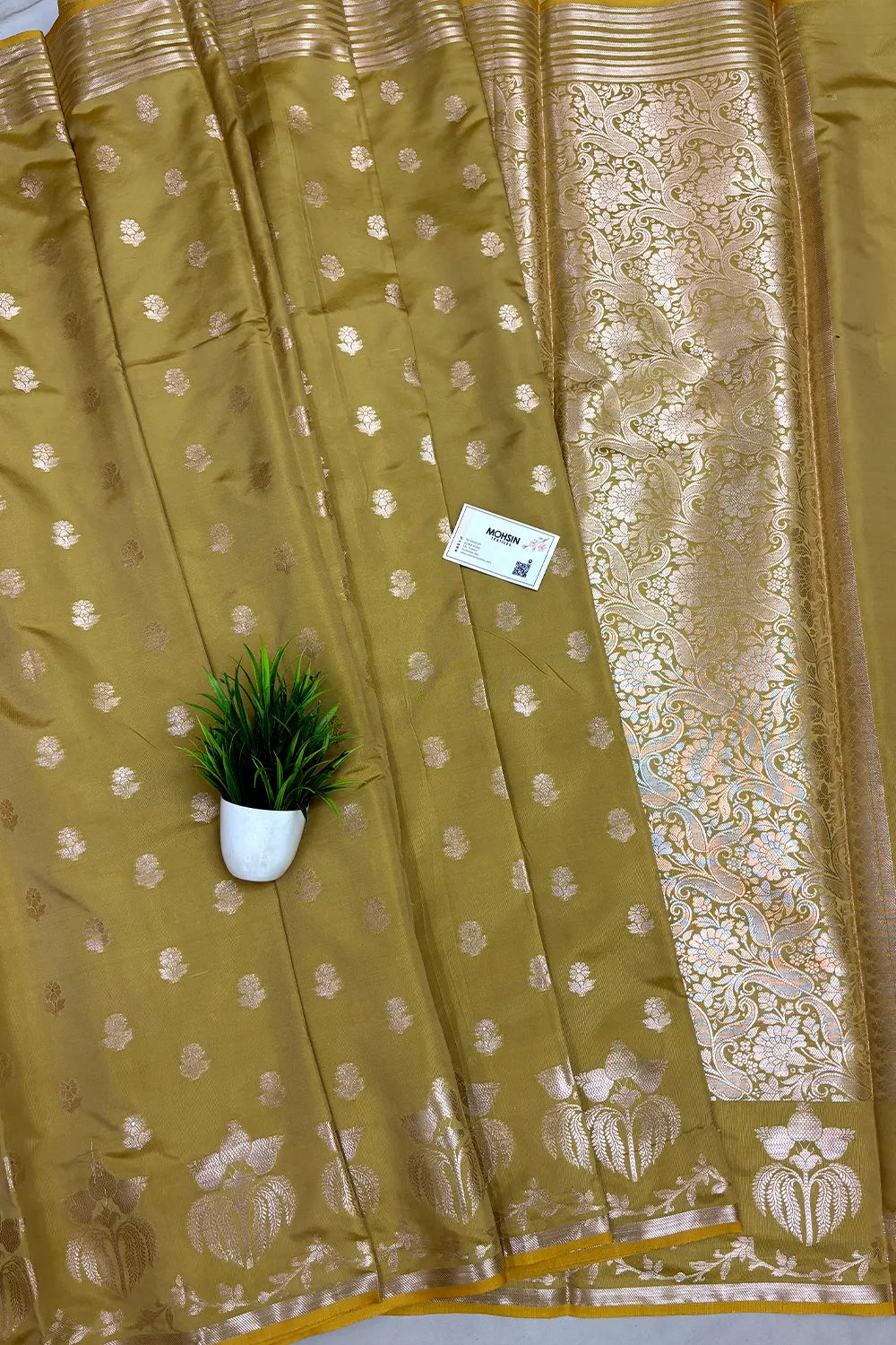 Pista Zari Semi Katan Silk Banarasi Saree