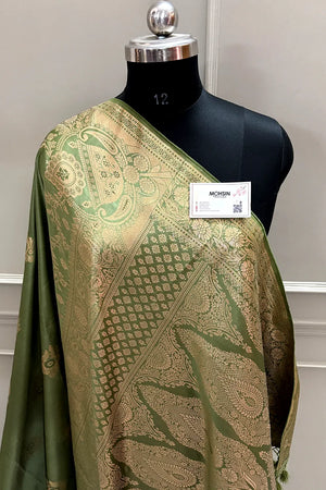 Pista Zari Semi Mashru Silk Banarasi Saree