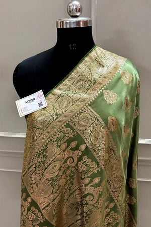 Pista Zari Semi Mashru Silk Banarasi Saree