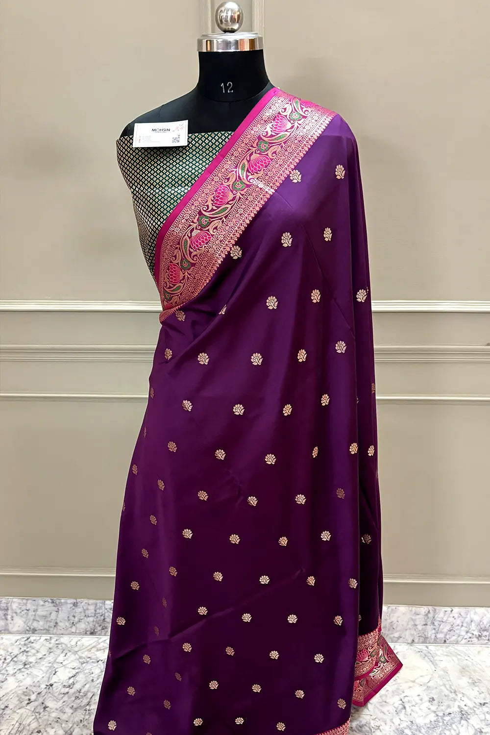 Purple and Bottle Green Buti Banarasi Silk Saree