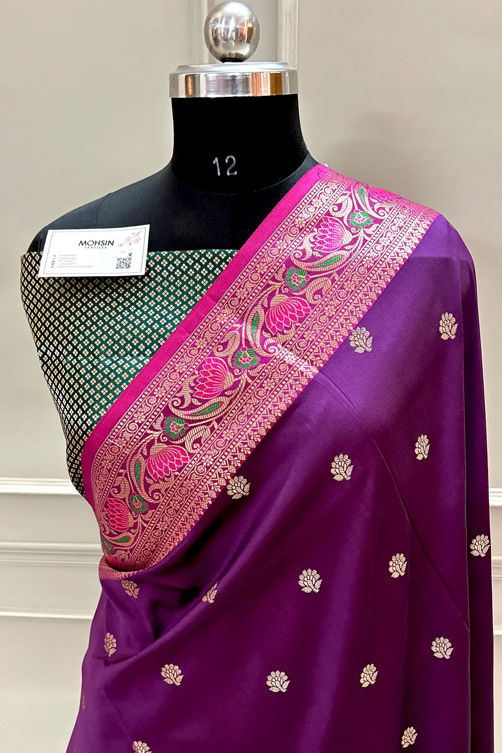 Purple and Bottle Green Buti Banarasi Silk Saree