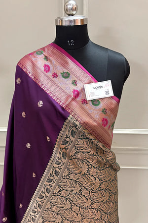 Purple and Bottle Green Buti Banarasi Silk Saree