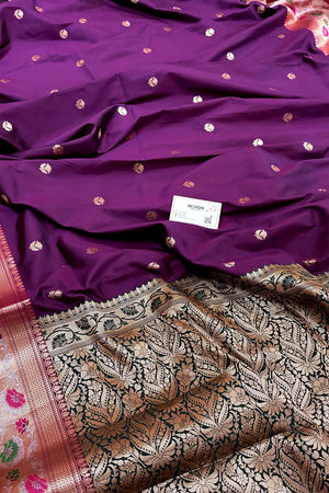 Purple and Bottle Green Buti Banarasi Silk Saree