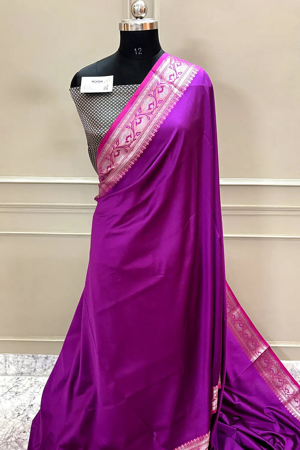 Purple and Bottle Green Plain Banarasi Silk Saree