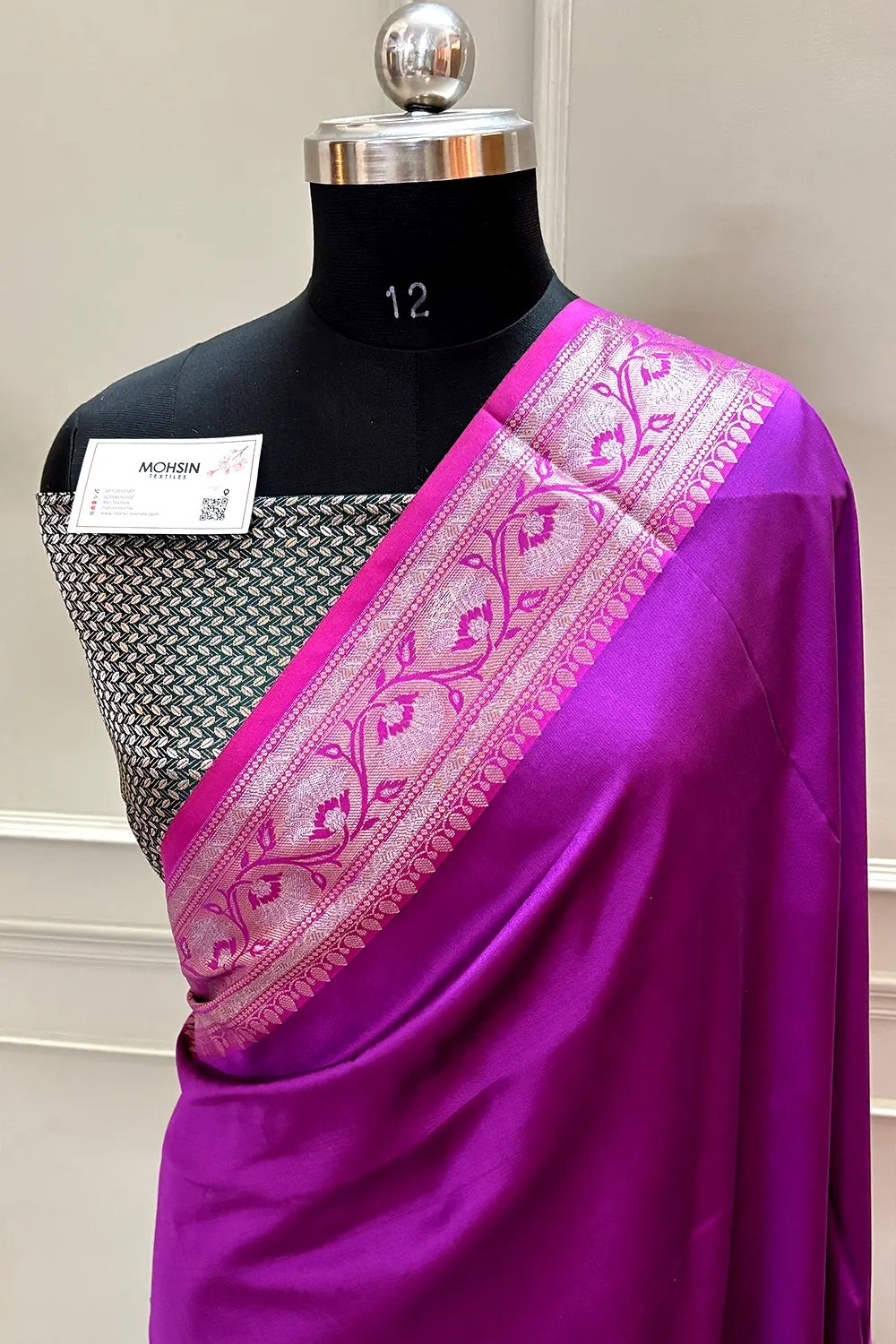 Purple and Bottle Green Plain Banarasi Silk Saree