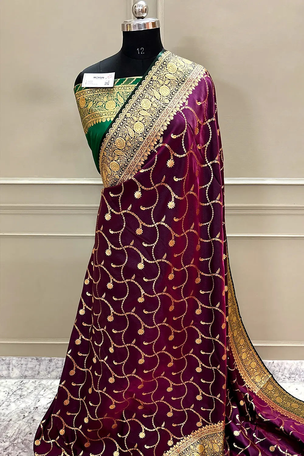Purple and Bottle Green Zari Katan Silk Banarasi Saree