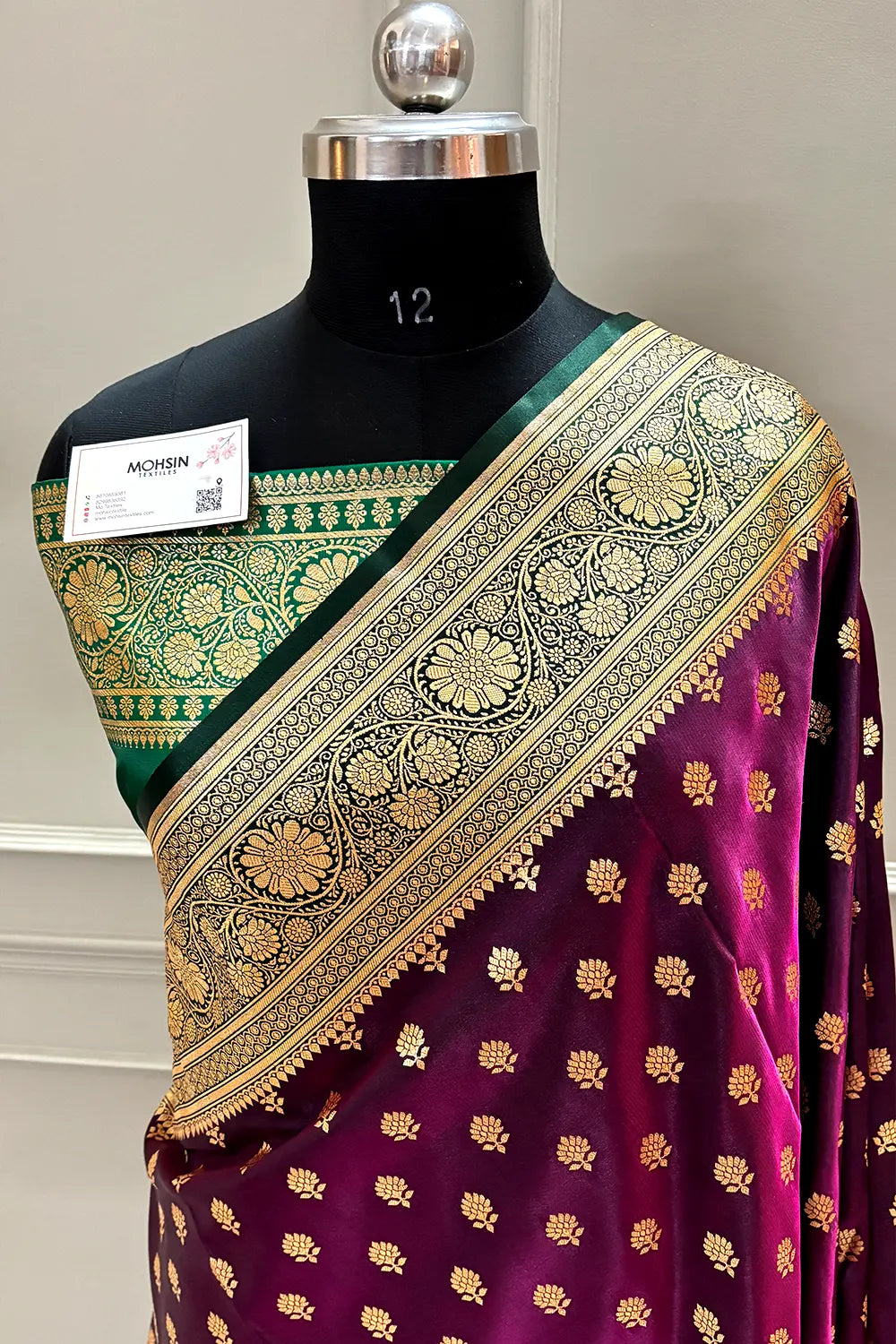 Purple and Bottle Green Zari Katan Silk Banarasi Saree
