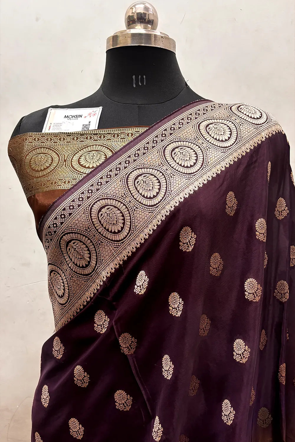Purple and Brown Zari Georgette Silk Banarasi Saree