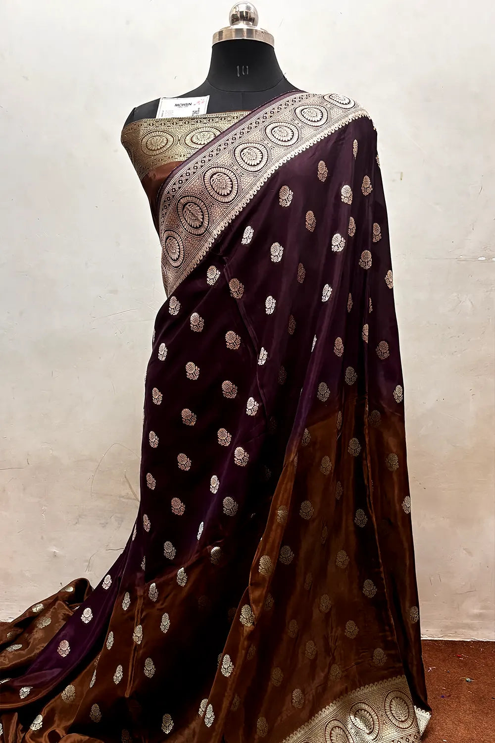 Purple and Brown Zari Georgette Silk Banarasi Saree