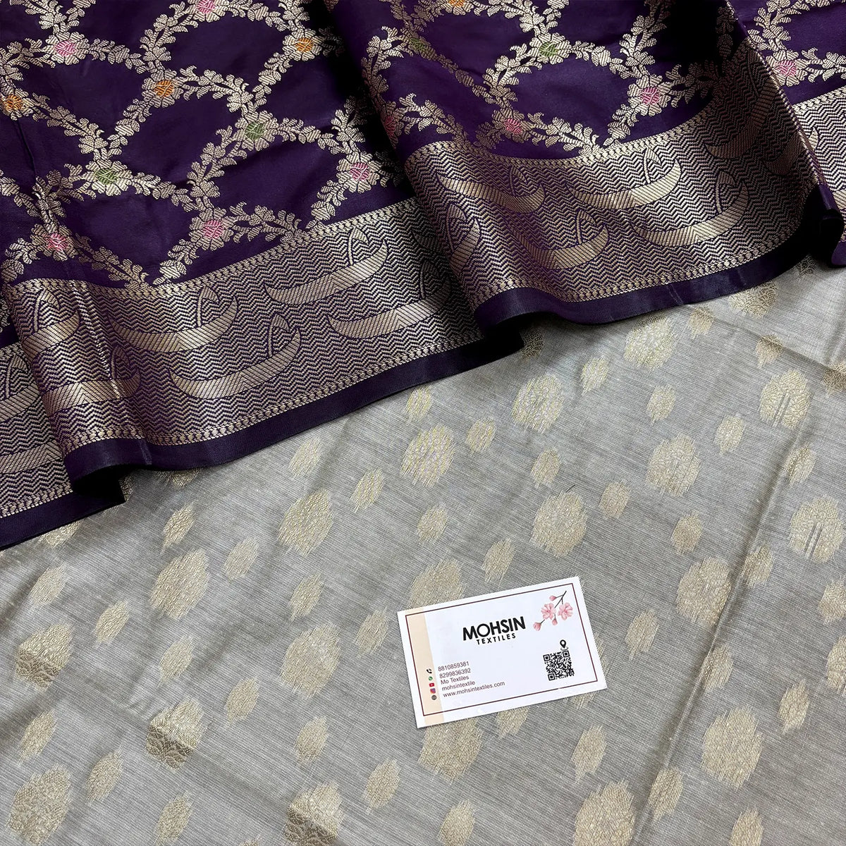 Purple and Grey Nai Basti Banarasi Silk Suit