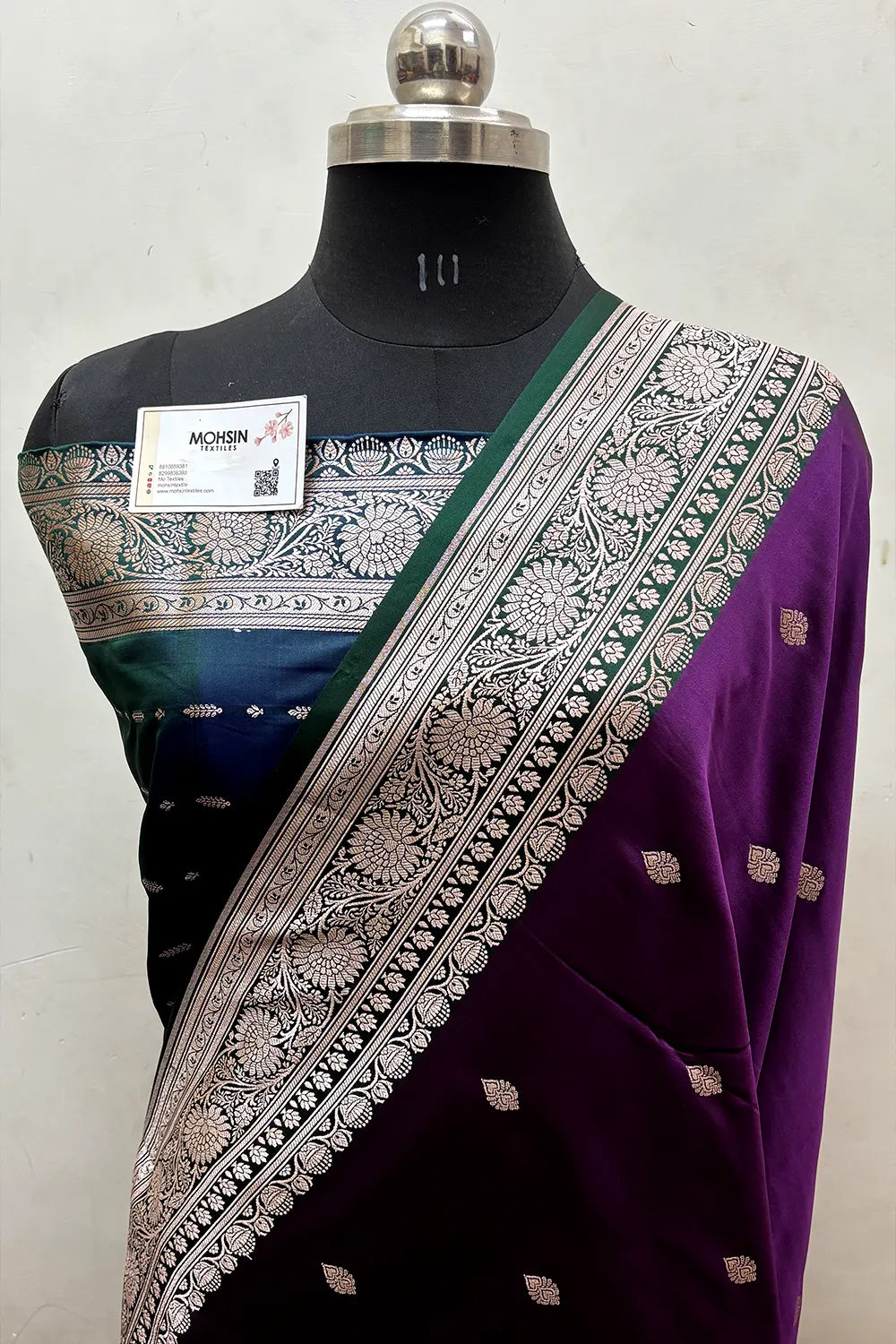 Purple and Peacock Zari Katan Mashru Silk Banarasi Saree