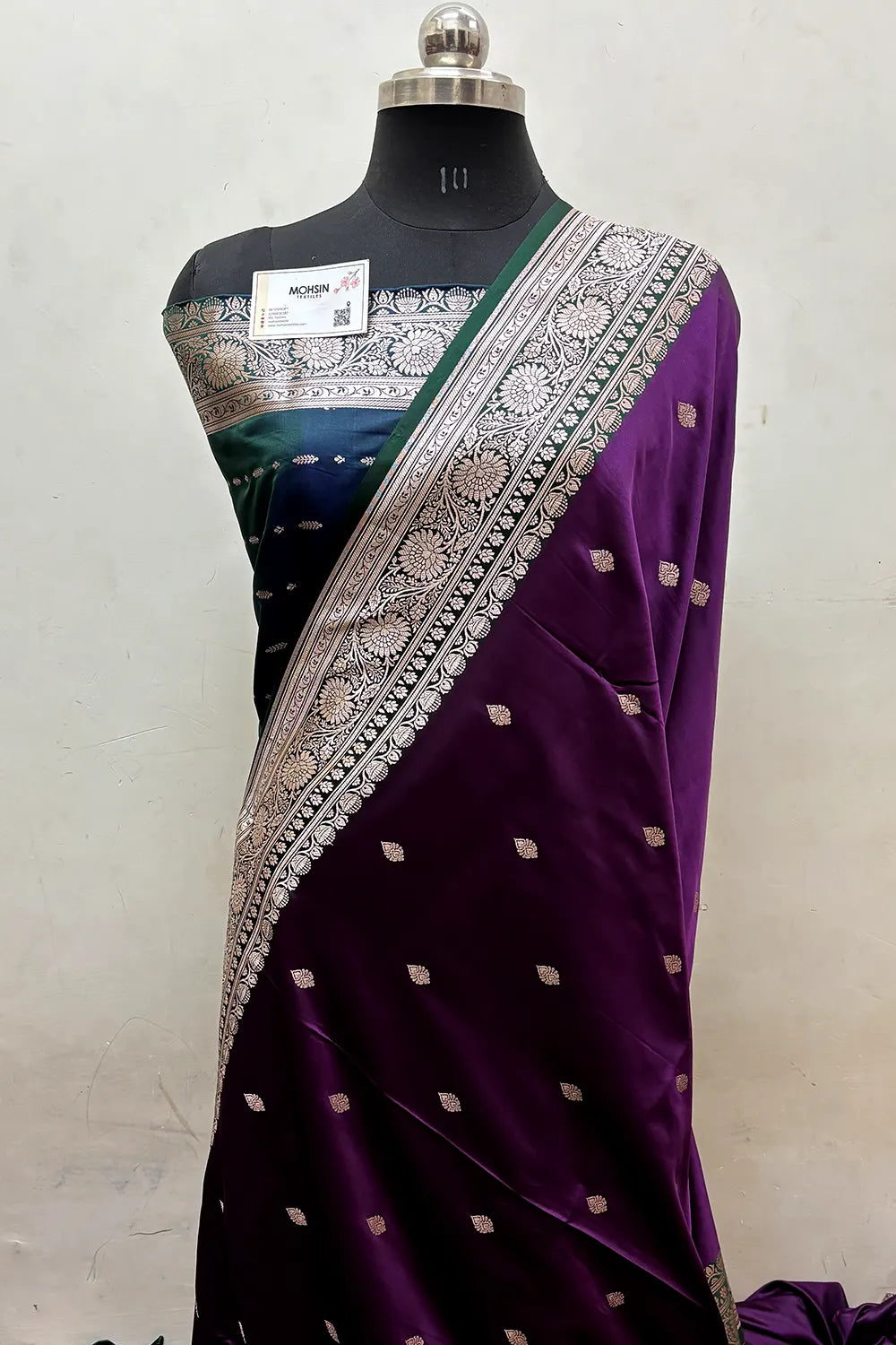 Purple and Peacock Zari Katan Mashru Silk Banarasi Saree