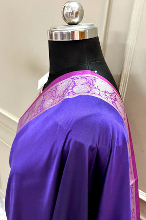 Purple and Pink Plain Banarasi Silk Saree