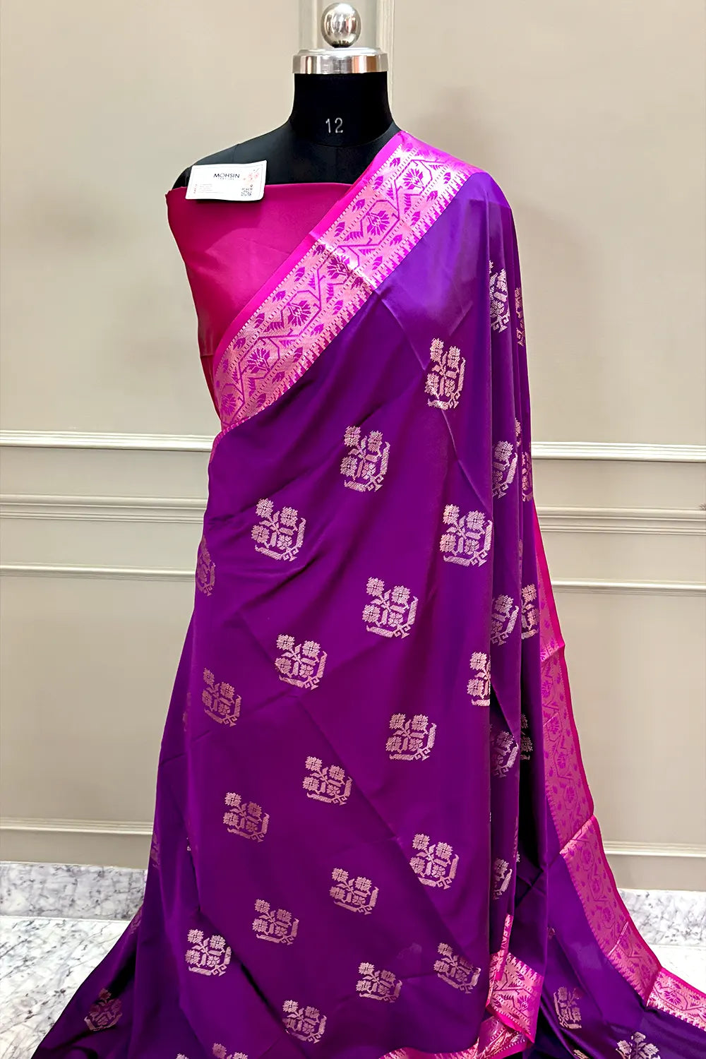 Purple and Pink Zari Banarasi Silk Saree