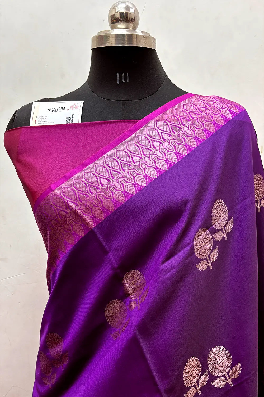 Purple and Pink Zari Semi Katan Silk Banarasi Saree