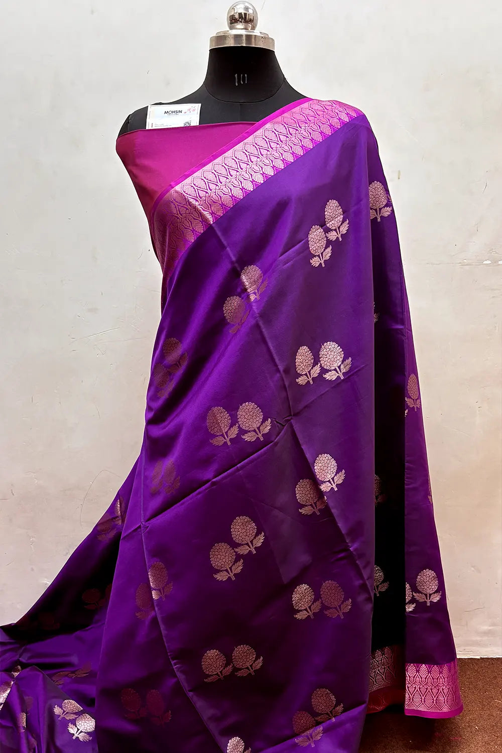 Purple and Pink Zari Semi Katan Silk Banarasi Saree