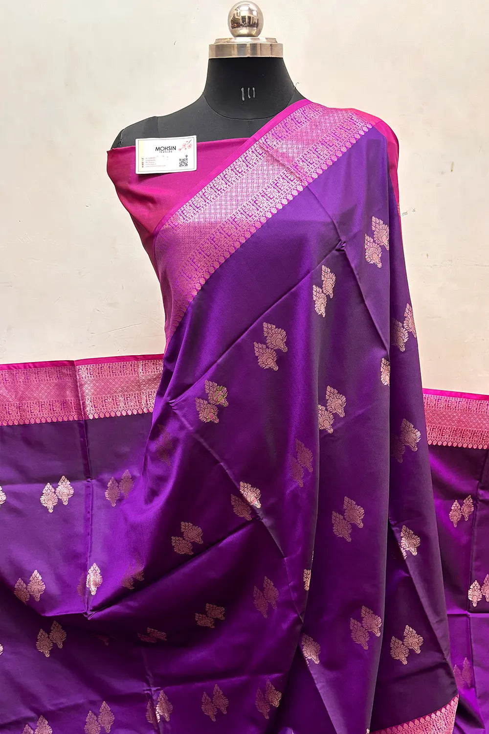 Purple and Pink Zari Semi Katan Silk Banarasi Saree