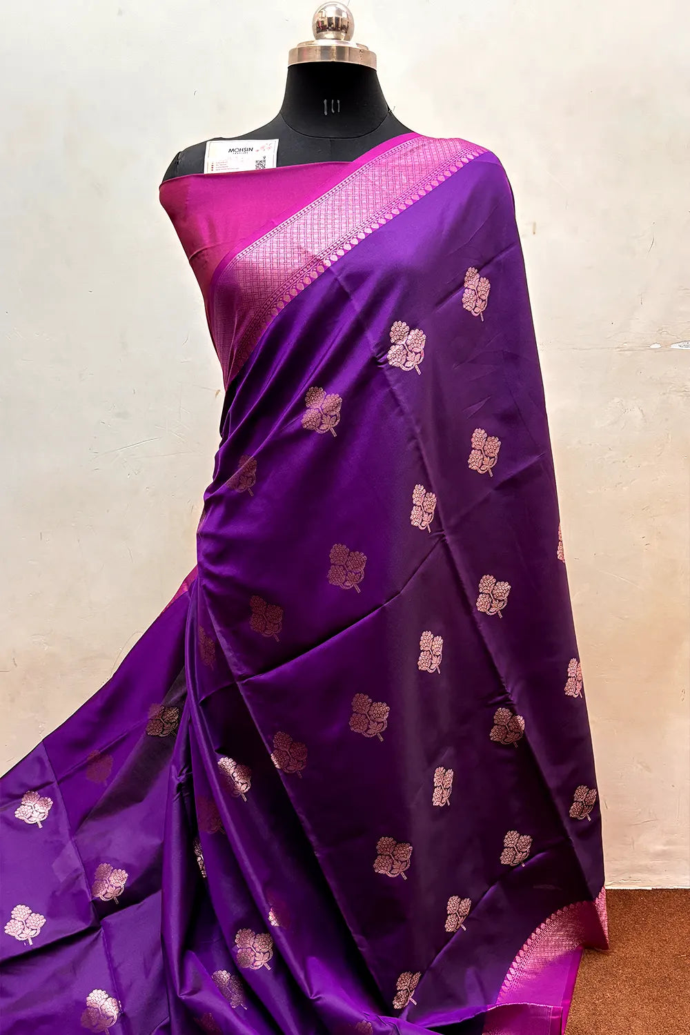 Purple and Pink Zari Semi Katan Silk Banarasi Saree
