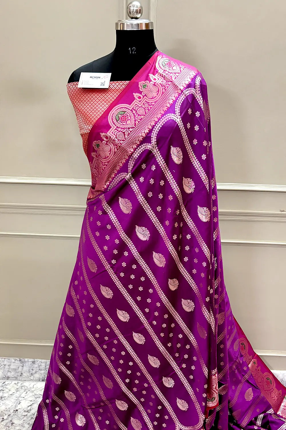 Purple and Red Zari Banarasi Silk Saree
