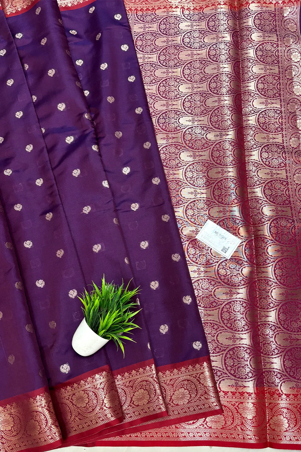 Purple and Wine Zari Semi Katan Silk Banarasi Saree