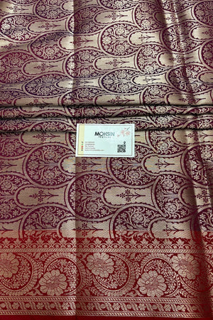 Purple and Wine Zari Semi Katan Silk Banarasi Saree