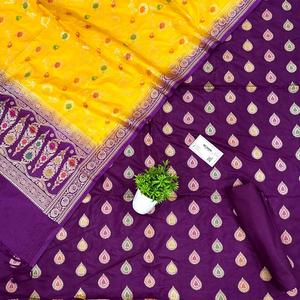 Purple and Yellow Zari Katan Silk Banarasi Suit