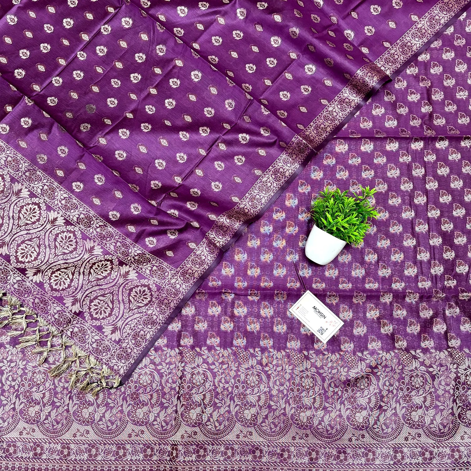 Purple Angoori Buti Cotton Silk Banarasi Suit